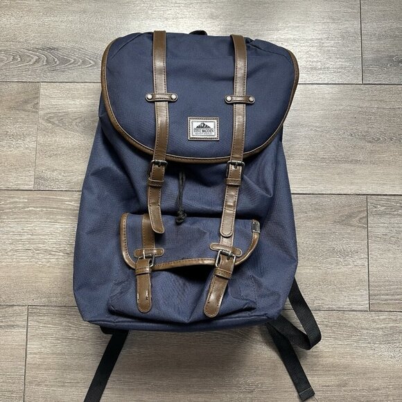 Steve Madden Barnett Avenue Travel Backpack Black Fabric Brown Leather READ - Picture 1 of 9